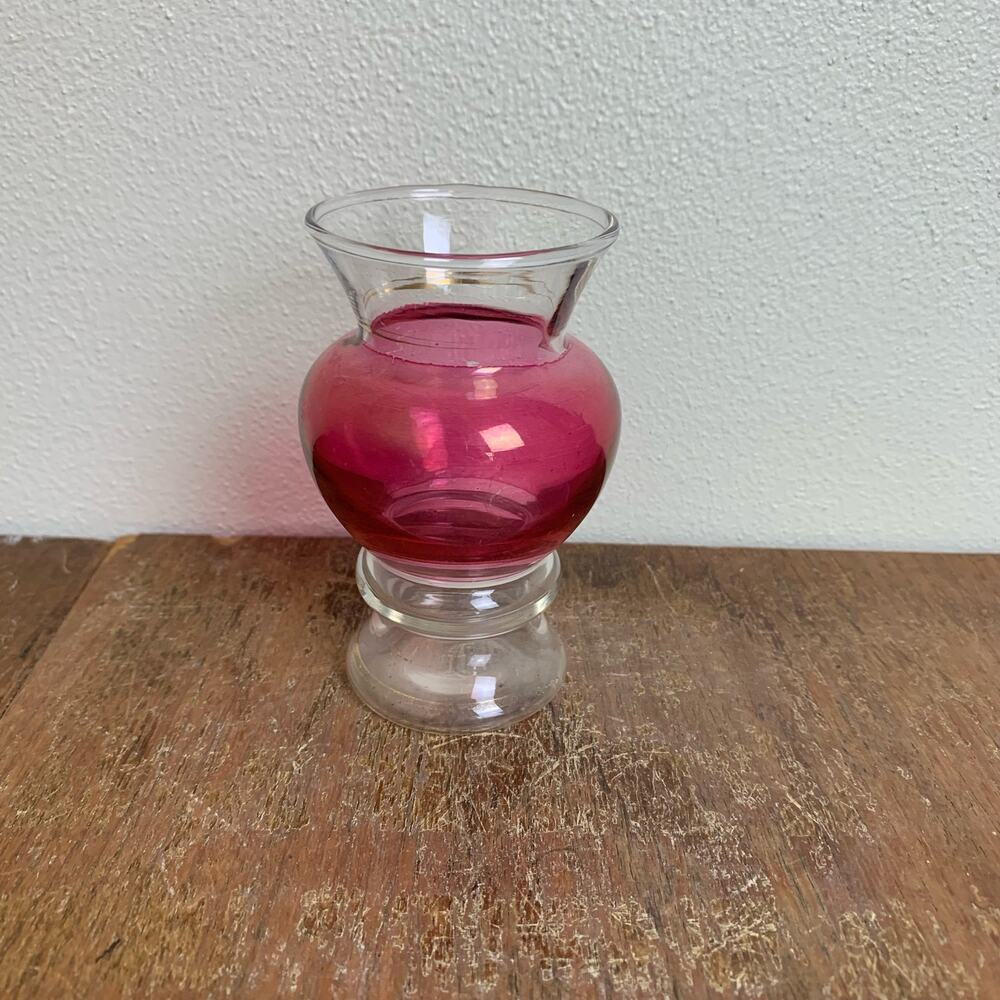 Bartlett Collins Bud Vase Ruby Flash Glass Gold Trim‎ 3.75”